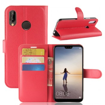 Чехол портмоне подставка для Huawei P20 Lite с магнитной защелкой и отделениями для карт Красный