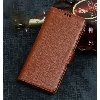 Кожаный чехол портмоне подставка (премиум нат. кожа) с магнитной застежкой для Huawei P20 Lite Бежевый