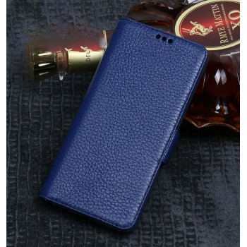 Кожаный чехол портмоне подставка (премиум нат. кожа) с магнитной застежкой для Huawei P20 Lite Синий
