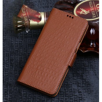 Кожаный чехол портмоне подставка (премиум нат. кожа крокодила) с магнитной застежкой для Huawei P20 Lite Бежевый