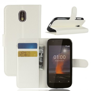 Чехол портмоне подставка для Nokia 1 с магнитной защелкой и отделениями для карт Белый