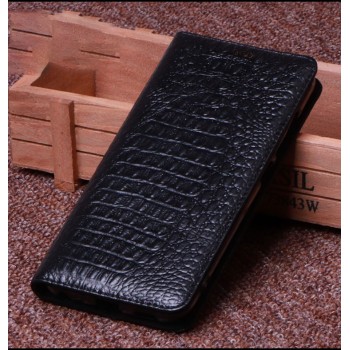 Кожаный чехол горизонтальная книжка подставка (премиум нат. кожа крокодила) на силиконовой основе для ASUS ZenFone 5 Lite Черный