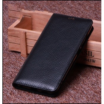 Кожаный чехол горизонтальная книжка подставка (премиум нат. кожа) на силиконовой основе для ASUS ZenFone 5 Lite  Черный