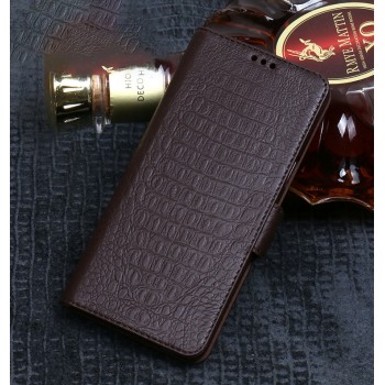 Кожаный чехол портмоне подставка (премиум нат. кожа крокодила) с крепежной застежкой для Xiaomi RedMi Note 5/5 Pro Коричневый