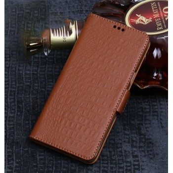 Кожаный чехол портмоне подставка (премиум нат. кожа крокодила) с крепежной застежкой для Xiaomi RedMi Note 5/5 Pro Бежевый