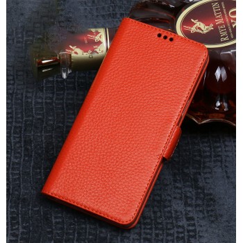 Кожаный чехол портмоне подставка (премиум нат. кожа) с крепежной застежкой для Xiaomi RedMi Note 5/5 Pro Оранжевый