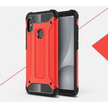 Двухкомпонентный противоударный чехол для Xiaomi RedMi Note 5/Pro с нескользящими гранями и поликарбонатными вставками Красный