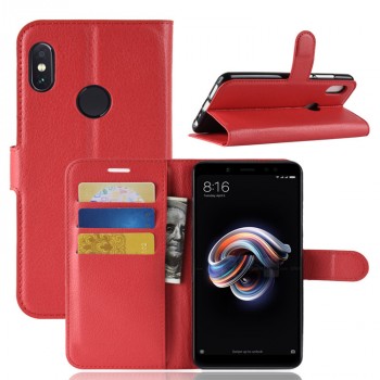 Чехол портмоне подставка для Xiaomi RedMi Note 5/Pro с магнитной защелкой и отделениями для карт Красный