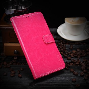 Глянцевый водоотталкивающий чехол портмоне подставка для Xiaomi RedMi Note 5/Pro с магнитной защелкой и отделениями для карт Розовый