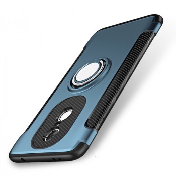 Противоударный двухкомпонентный силиконовый матовый непрозрачный чехол с нескользящими гранями и поликарбонатными вставками экстрим защиты с металлическим кольцом-подставкой для Xiaomi RedMi Note 4X Синий