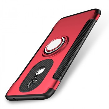 Противоударный двухкомпонентный силиконовый матовый непрозрачный чехол с нескользящими гранями и поликарбонатными вставками экстрим защиты с металлическим кольцом-подставкой для Xiaomi RedMi Note 4X Красный