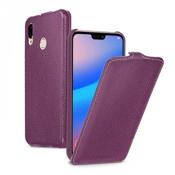 Кожаный чехол вертикальная книжка (премиум нат. кожа) (с защелкой) для Huawei P20 Lite  Фиолетовый