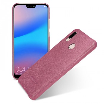 Кожаный чехол накладка (премиум нат. кожа) для Huawei P20 Lite  Пурпурный