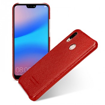 Кожаный чехол накладка (премиум нат. кожа) для Huawei P20 Lite  Красный