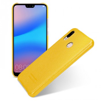 Кожаный чехол накладка (премиум нат. кожа) для Huawei P20 Lite  Желтый