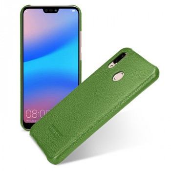 Кожаный чехол накладка (премиум нат. кожа) для Huawei P20 Lite  Зеленый