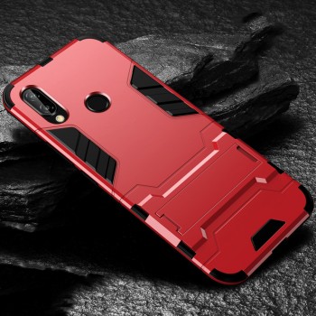 Сверхпрочный противоударный чехол для Huawei P20 Lite с текстурой металлик и ножкой подставкой Красный