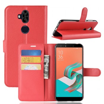 Чехол портмоне подставка для ASUS ZenFone 5 Lite с магнитной защелкой и отделениями для карт Красный