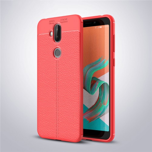 Силиконовый чехол накладка для ASUS ZenFone 5 Lite с текстурой кожи, цвет Красный