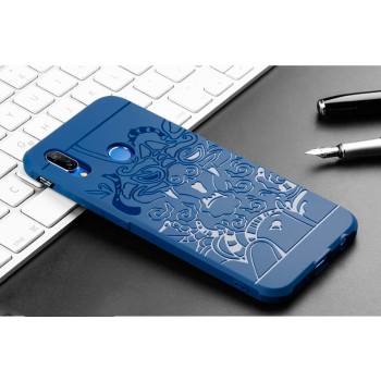 Силиконовый матовый непрозрачный дизайнерский фигурный чехол с текстурным покрытием Дракон для Huawei P20 Lite  Синий