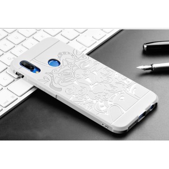 Силиконовый матовый непрозрачный дизайнерский фигурный чехол с текстурным покрытием Дракон для Huawei P20 Lite  Белый