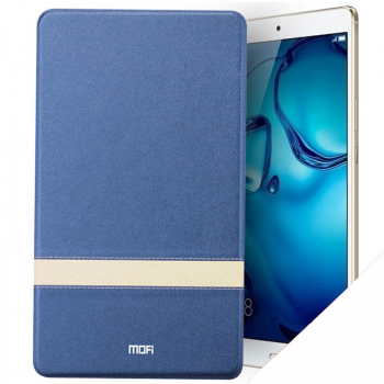 Чехол книжка подставка текстура Линии на транспарентной силиконовой основе для Huawei MediaPad M5 10.8 Синий