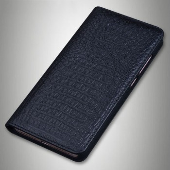 Кожаный чехол горизонтальная книжка (премиум нат. кожа крокодила) для Sony Xperia XA1 Черный