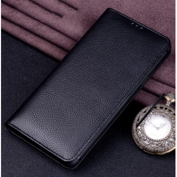 Кожаный чехол горизонтальная книжка (премиум нат. кожа) для Iphone X 10 Черный