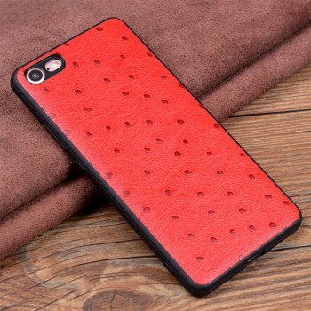 Кожаный чехол накладка (премиум нат. кожа страуса) для Iphone 8  Красный
