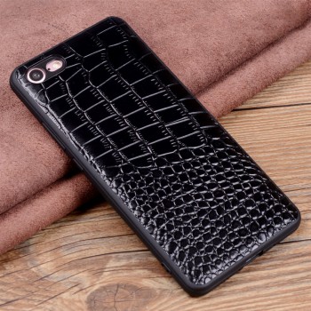 Кожаный чехол накладка (премиум нат. кожа крокодила) для Iphone 8  Черный