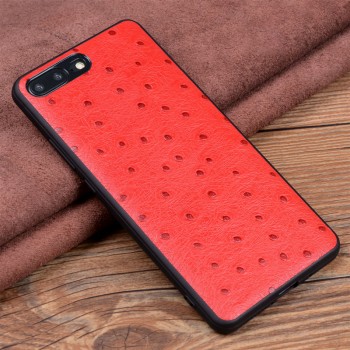 Кожаный чехол накладка (премиум нат. кожа страуса) для Iphone 8 Plus  Красный