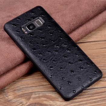 Кожаный чехол накладка (премиум нат. кожа страуса) для Samsung Galaxy S8 Plus  Черный