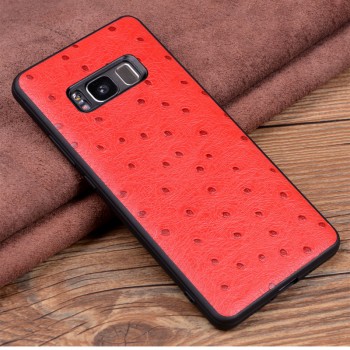 Кожаный чехол накладка (премиум нат. кожа страуса) для Samsung Galaxy S8 Plus  Красный