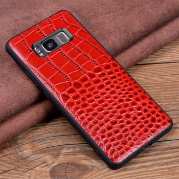 Кожаный чехол накладка (премиум нат. кожа крокодила) для Samsung Galaxy S8 Plus  Красный