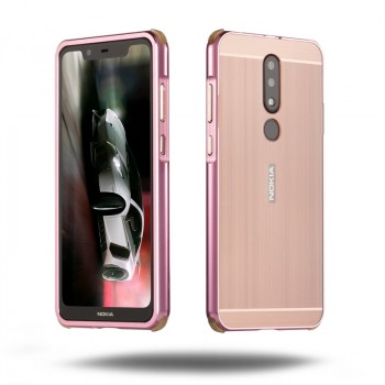 Двухкомпонентный чехол c металлическим бампером с поликарбонатной накладкой и текстурным покрытием Металл для Nokia 5.1 Plus  Розовый
