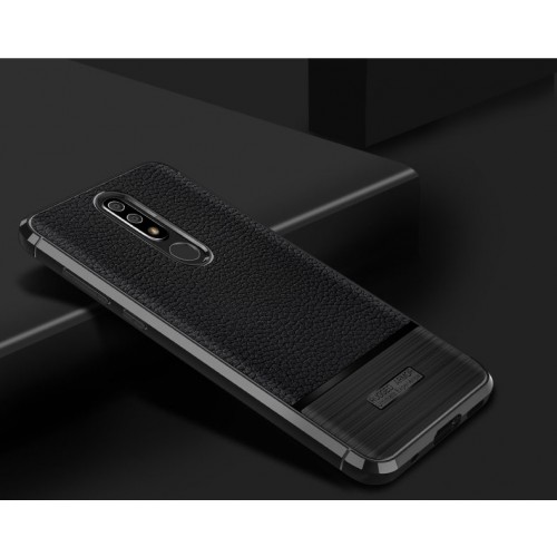 Силиконовый чехол накладка для Nokia 5.1 Plus с текстурой кожи, цвет Черный