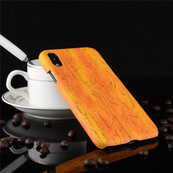 Пластиковый непрозрачный матовый чехол накладка с текстурным покрытием Дерево для Iphone Xr  Оранжевый