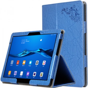 Чехол книжка подставка текстура Узоры с рамочной защитой экрана и поддержкой кисти для Huawei MediaPad M5 Lite Синий