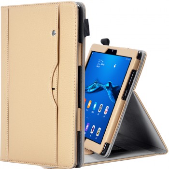 Чехол книжка подставка с рамочной защитой экрана, крепежом для стилуса, отсеком для карт и поддержкой кисти для Huawei MediaPad M5 Lite Бежевый