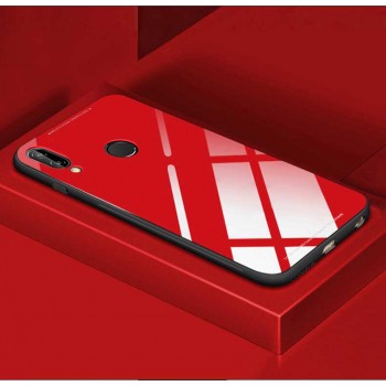 Силиконовый матовый непрозрачный чехол с глянцевой стеклянной накладкой для Huawei P20 Lite  Красный