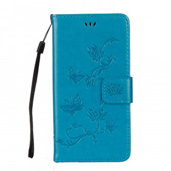 Чехол портмоне текстура Узоры на силиконовой основе с отсеком для карт на дизайнерской магнитной защелке для Huawei P20 Lite  Синий