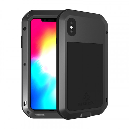 Эксклюзивный многомодульный ультрапротекторный пылевлагозащищенный ударостойкий нескользящий чехол алюминиево-цинковый сплав/силиконовый полимер с закаленным защитным стеклом для Iphone Xs Max , цвет Черный