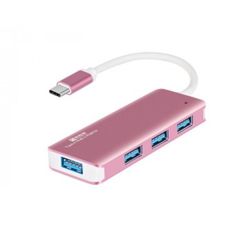 Матовый металлический хаб USB Type-C для подключения 3-х USB 3.0 устройств Розовый