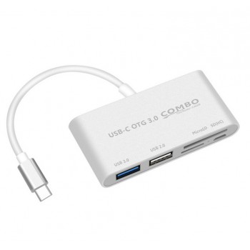 Матовый металлический хаб USB Type-C 5в1 (USB2.0, USB3.0, SD, microSD, microUSB) Белый