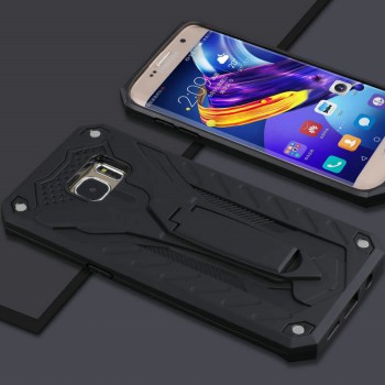 Двухкомпонентный силиконовый матовый непрозрачный чехол с поликарбонатными бампером и крышкой и встроенной ножкой-подставкой для Samsung Galaxy S7  Черный
