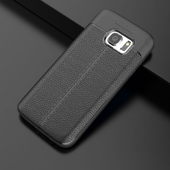 Чехол задняя накладка для Samsung Galaxy S7 с текстурой кожи Черный