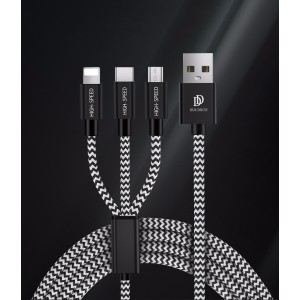 Высокоскоростной интерфейсный кабель-хаб 3в1 (USB - Lightning/MicroUSB/Type-C) в тканевой оплетке 1.2м