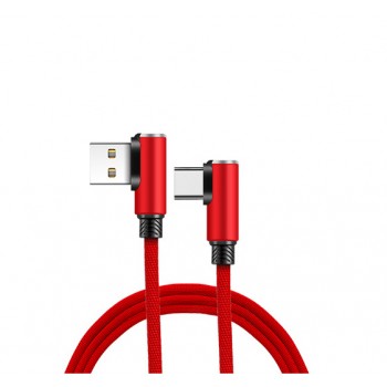Интерфейсный кабель USB Type-C в тканевой оплетке 1.2м с угловыми разъемами Красный