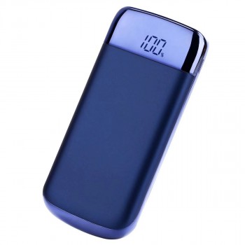 Портативное зарядное устройство 10000 mAh с 2-я USB разъемами (5V/2.1А), LCD-экраном и LED-фонариком Синий