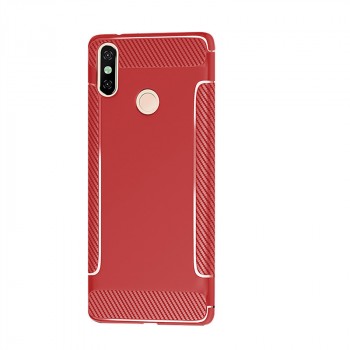 Силиконовый матовый непрозрачный чехол с текстурным покрытием Карбон для Xiaomi RedMi Note 5/5 Pro Красный